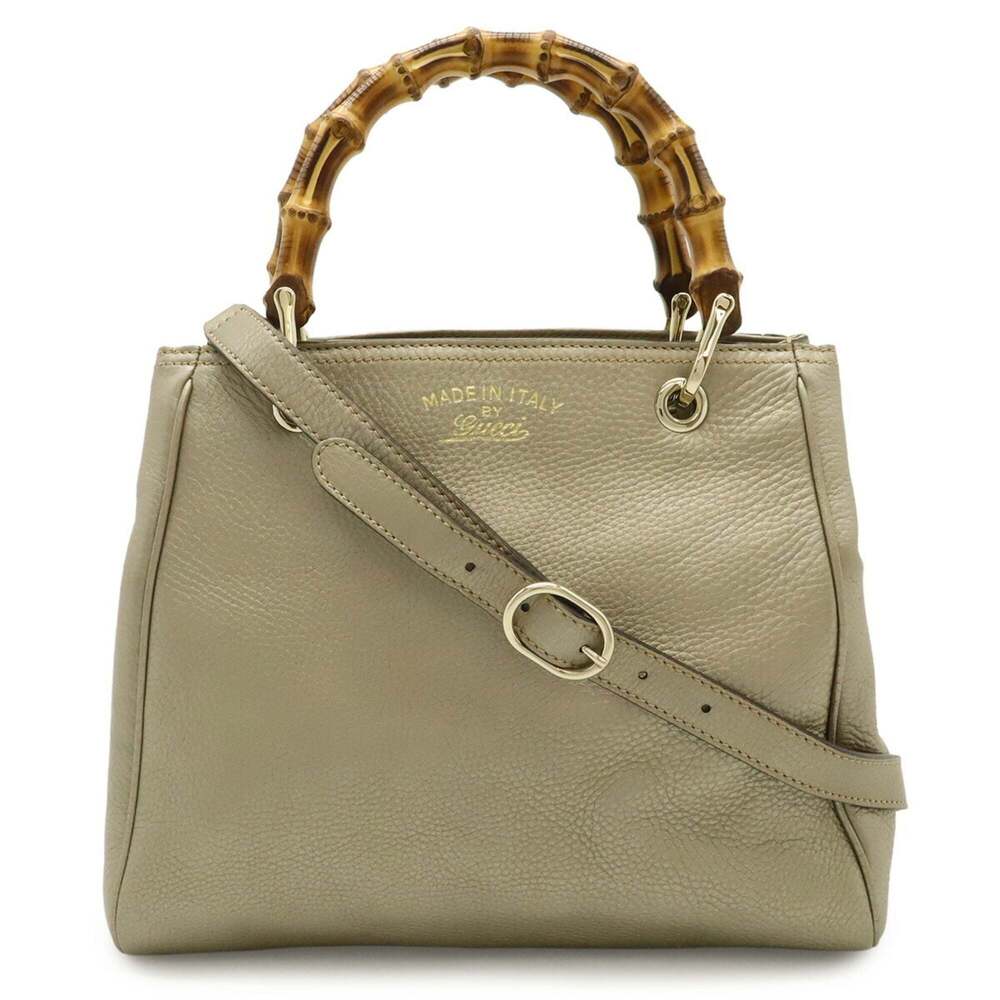 GUCCI Bamboo Small Shopper Handbag Shoulder Bag Leather Champagne Gold 336032